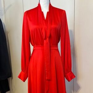 BCBG Red MaxAzria Dress with Long Sleeves and Handkerchief Hem in Fit and Flare
